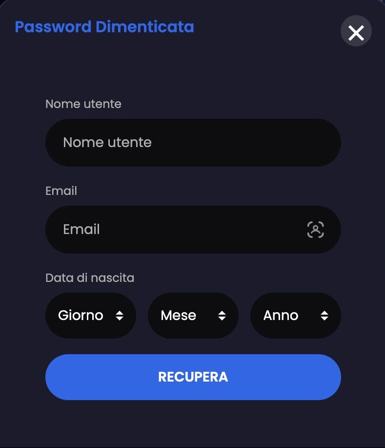 pribet password dimenticata
